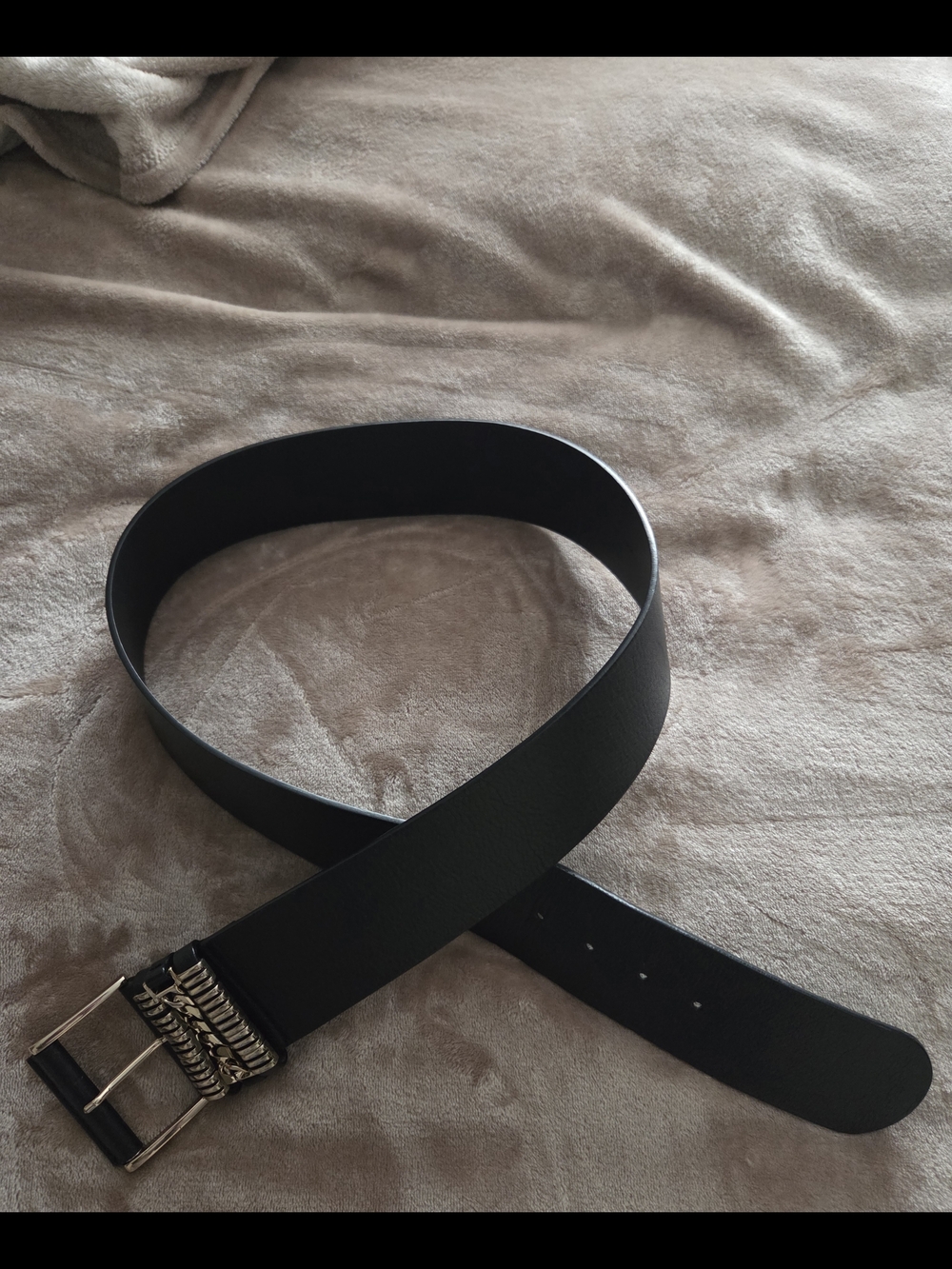Women's Black Leather Dress Belt with Brushed Metal Buckle